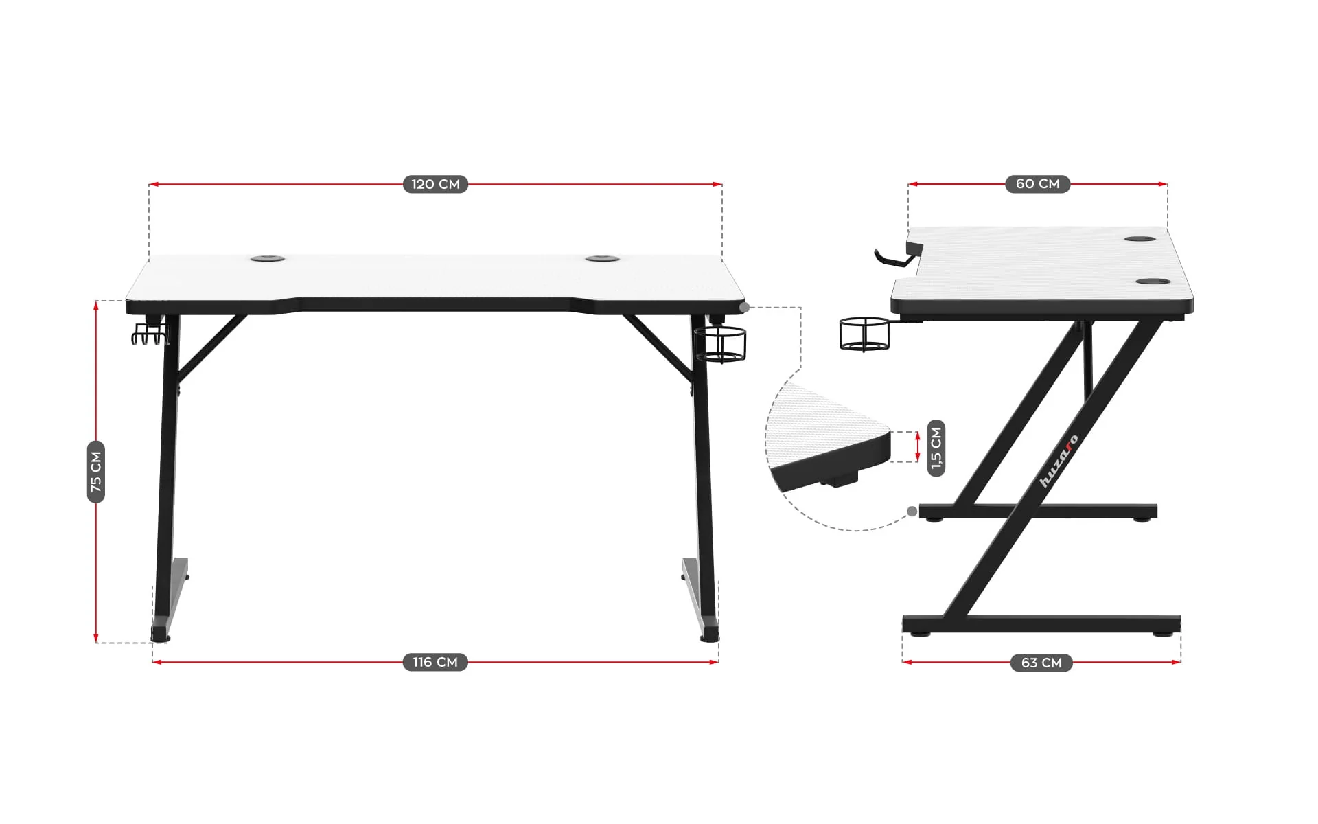 Biurko Gamingowe Huzaro Hero 2.5 White 120 cm OUTLET - Image 18