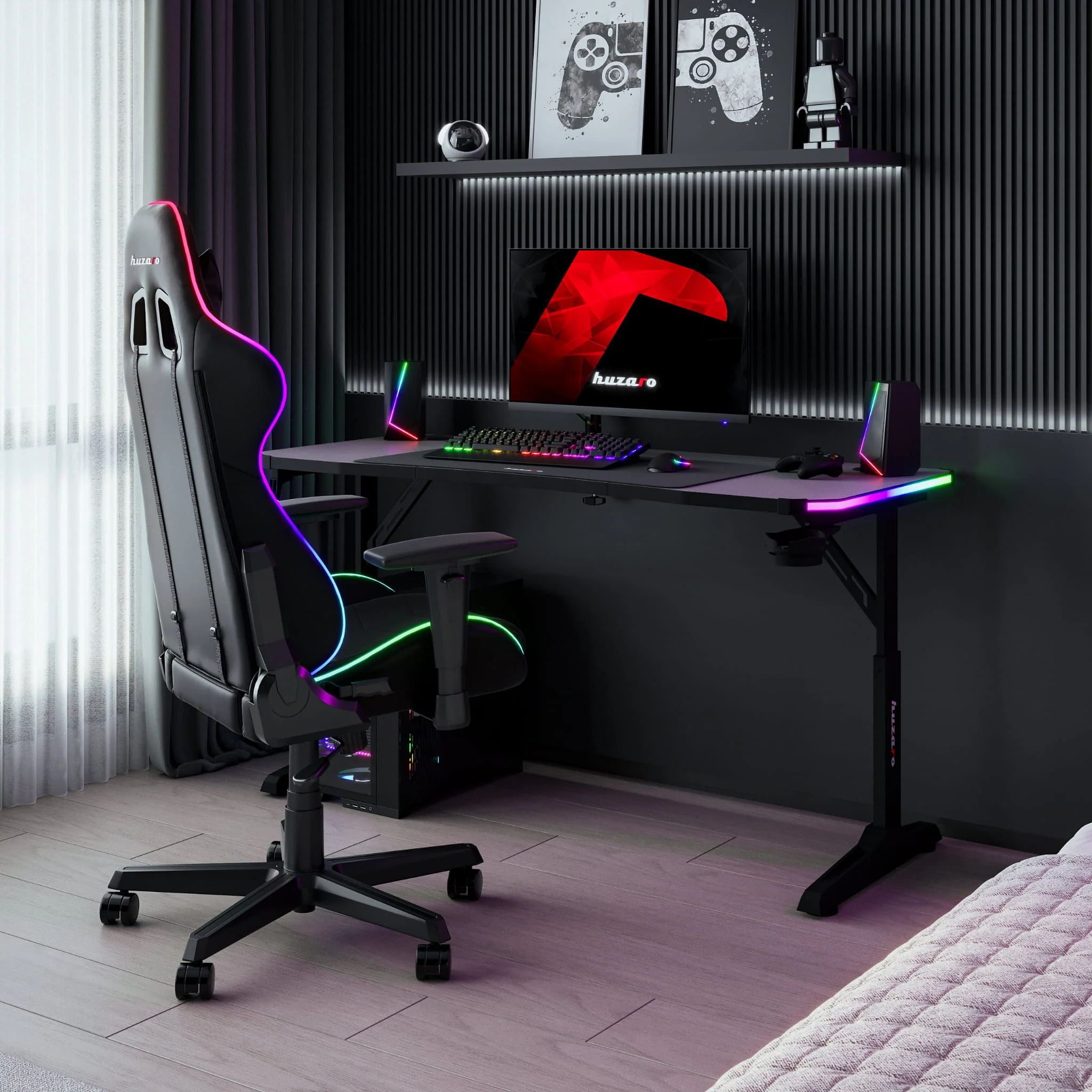 Biurko gamingowe Huzaro Hero 3.6 RGB LED Black 140 cm - Image 4