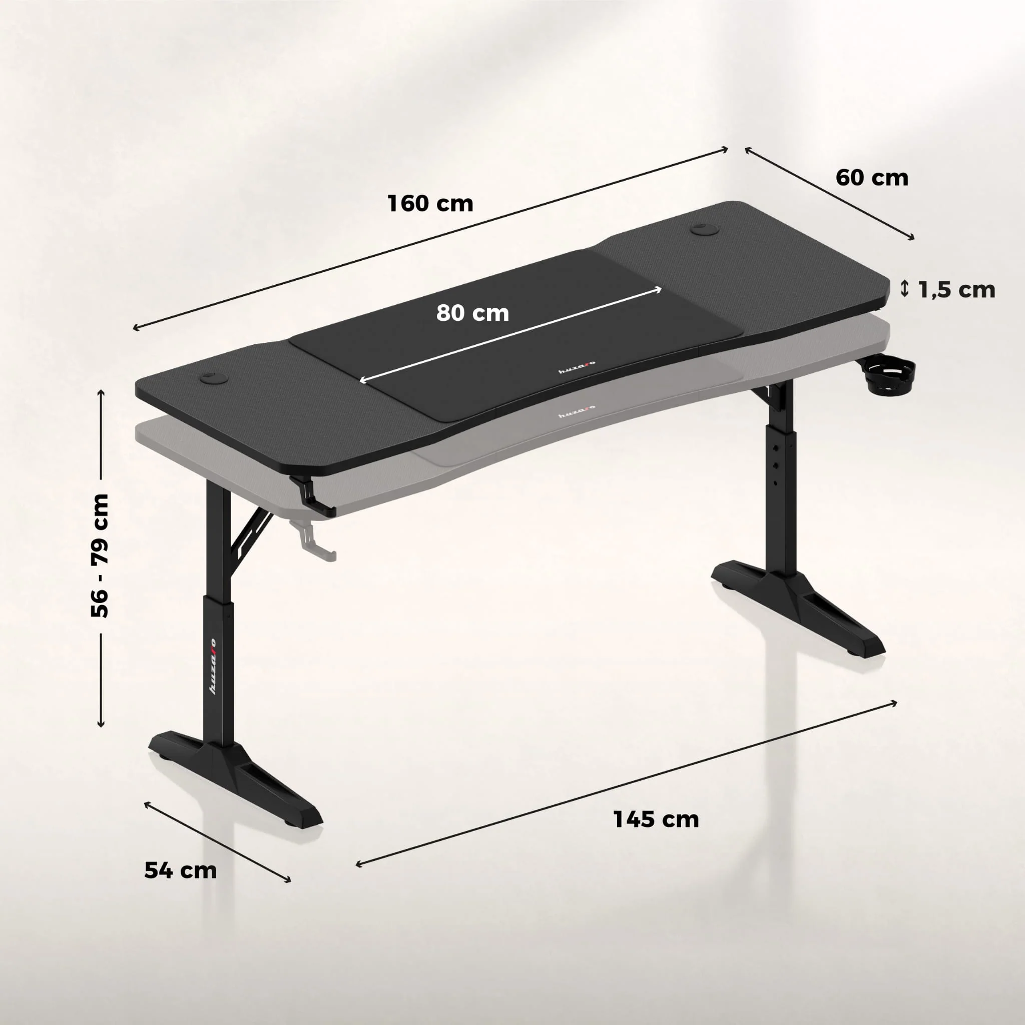 Biurko gamingowe Huzaro Hero 4.6 Black 160 cm OUTLET - Image 10