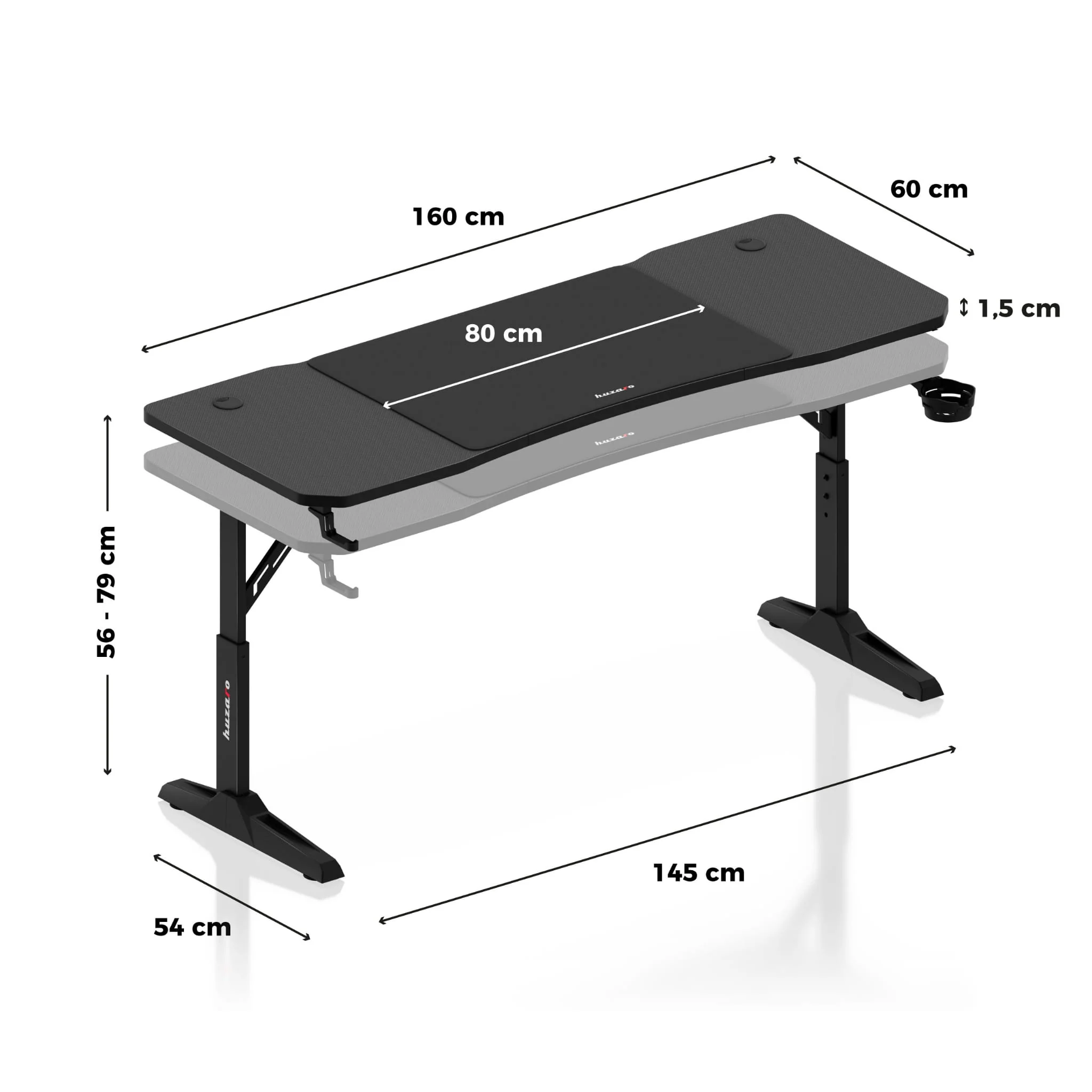 Biurko gamingowe Huzaro Hero 4.6 Black 160 cm OUTLET - Image 11