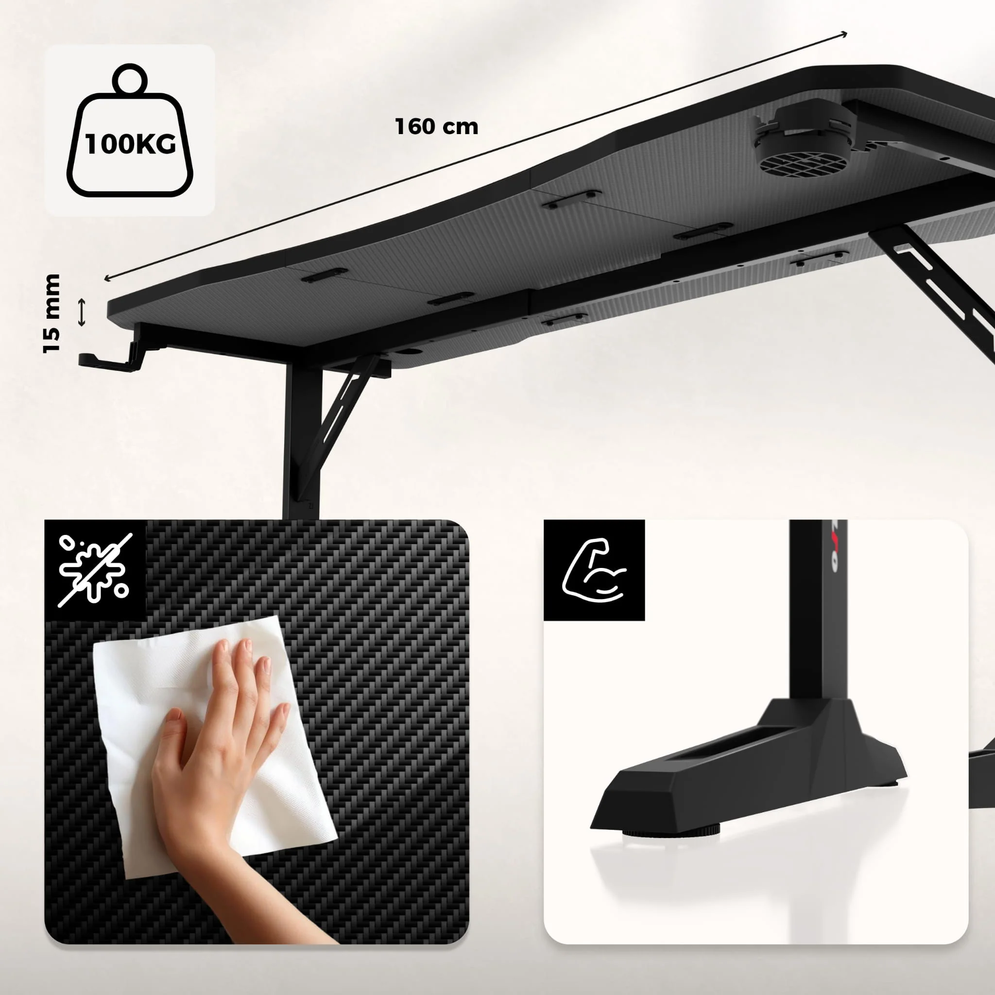Biurko gamingowe Huzaro Hero 4.6 Black 160 cm OUTLET - Image 12