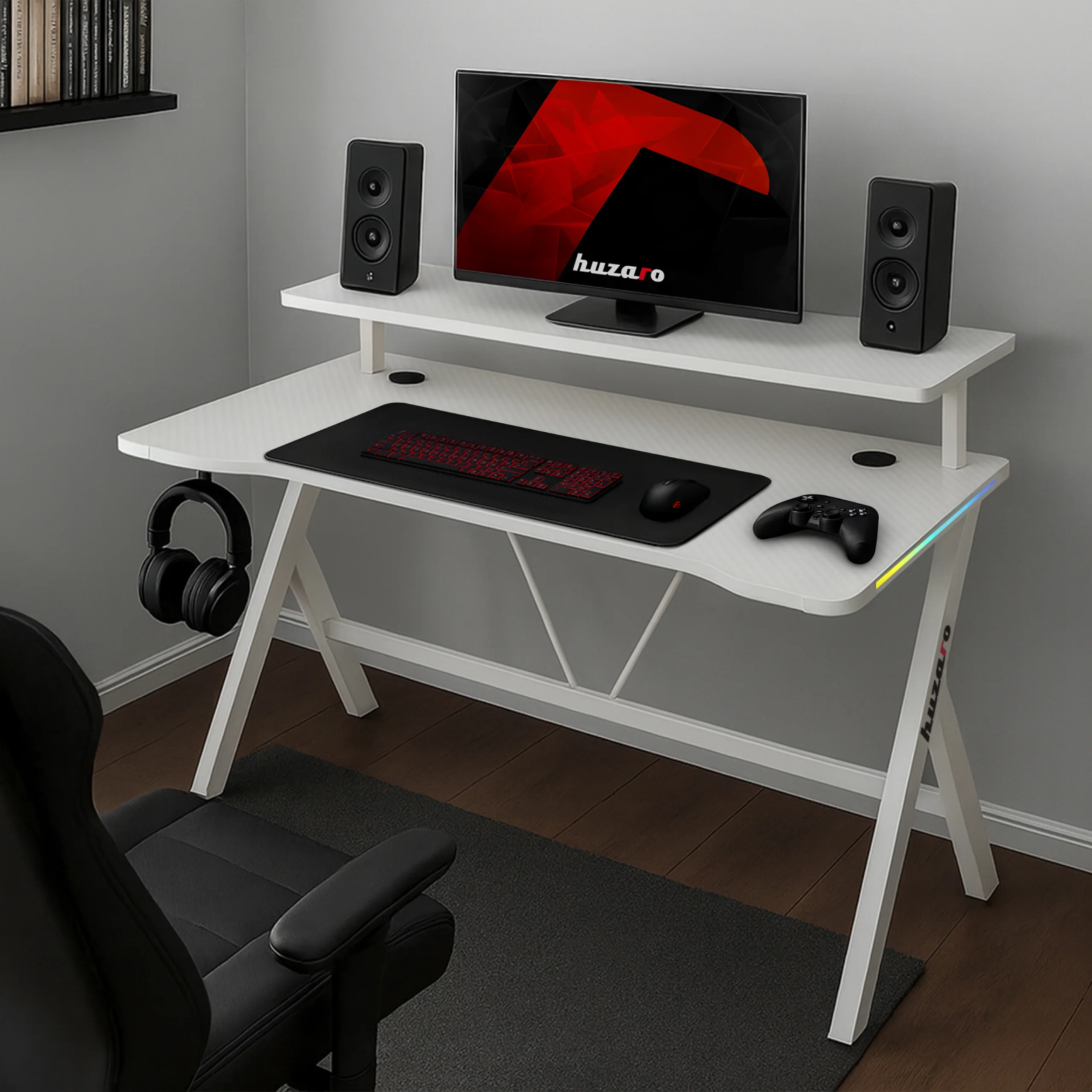 Biurko gamingowe LED Huzaro Hero 1.9 RGB White 120 cm - Image 2