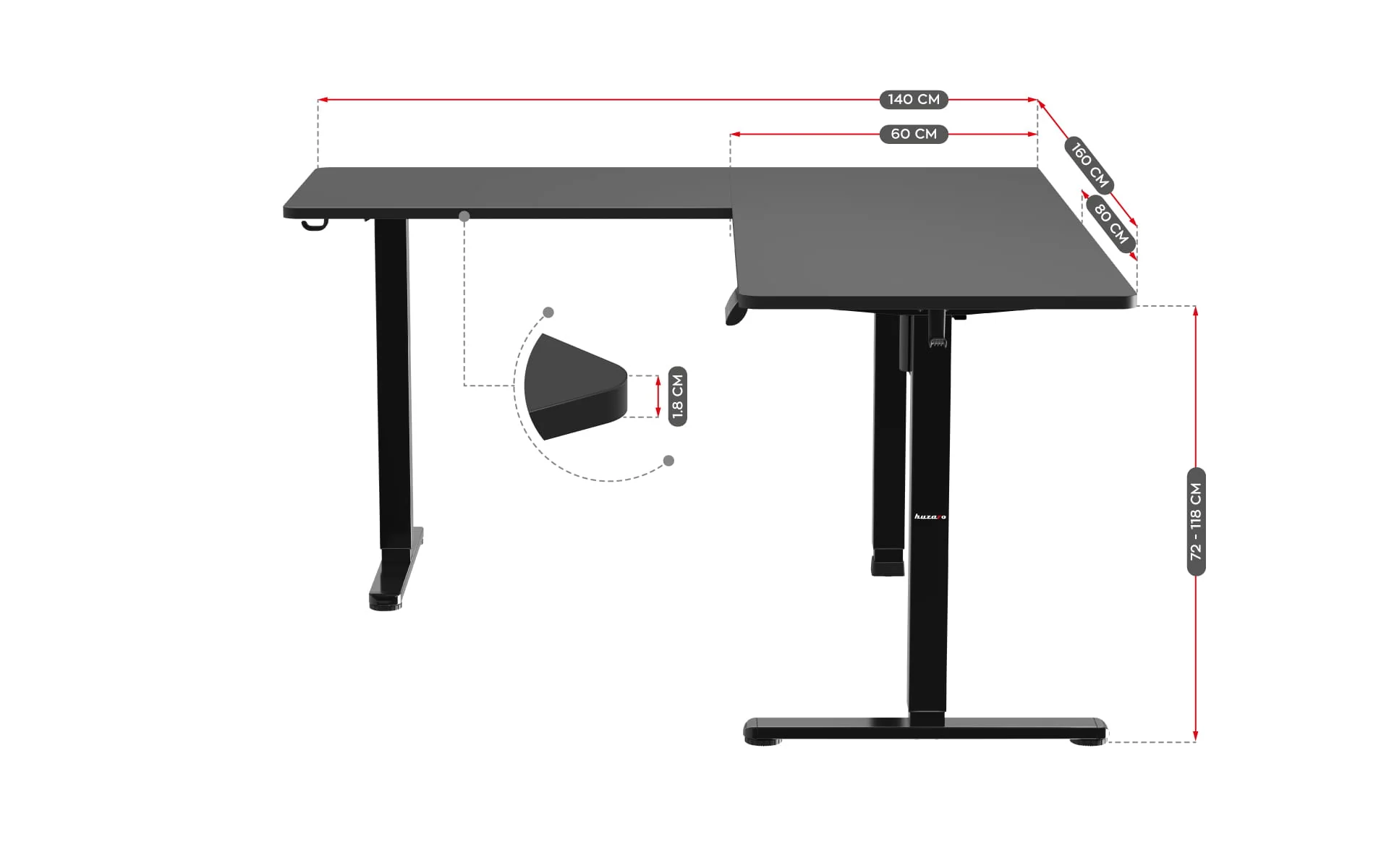 Biurko Narożne Elektryczne Huzaro Hero 9.5 160 cm OUTLET - Image 18