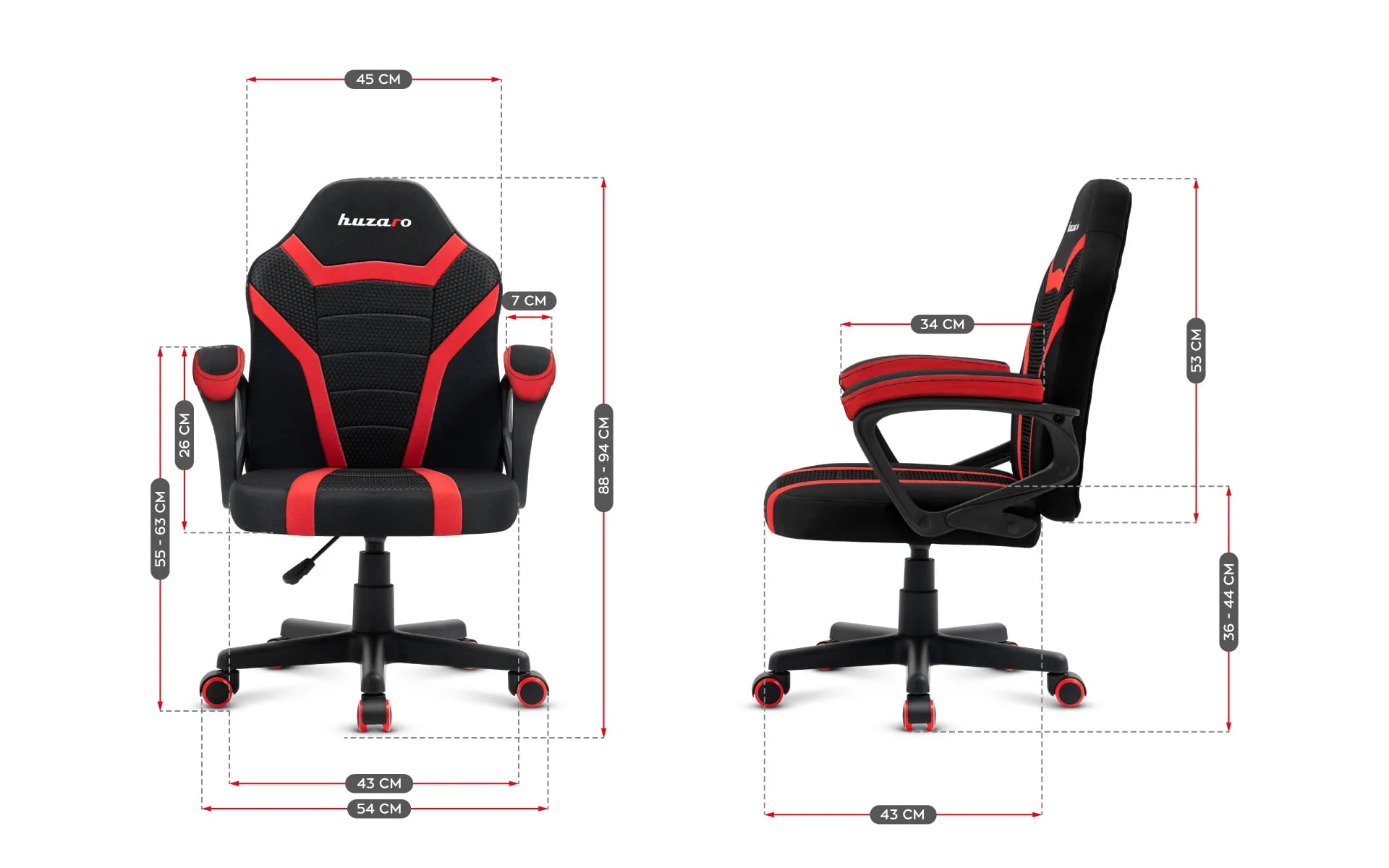 Fotel Gamingowy dla dziecka HUZARO RANGER 1.0 Red Mesh OUTLET - Image 14