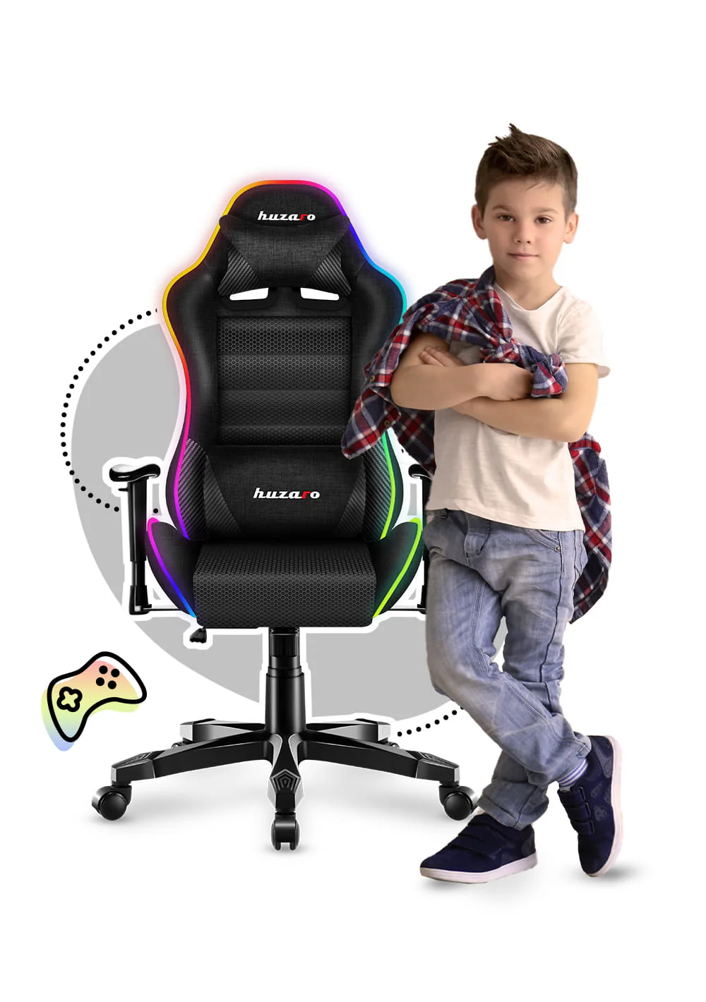 Fotel Gamingowy dla dziecka HUZARO RANGER 6.0 RGB Mesh OUTLET