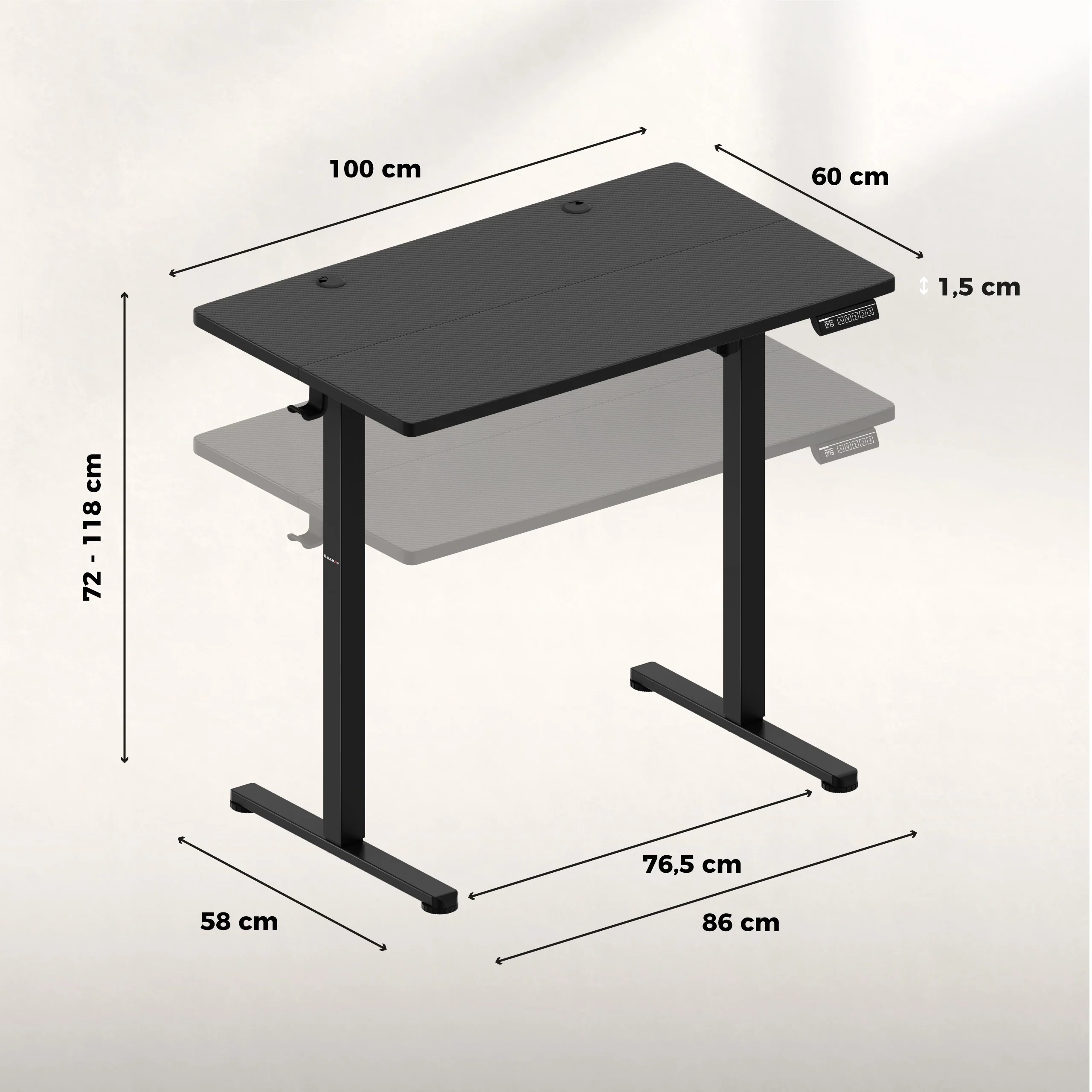 Regulowane biurko na kółkach elektryczne Huzaro Hero 7.8 Black - Image 18