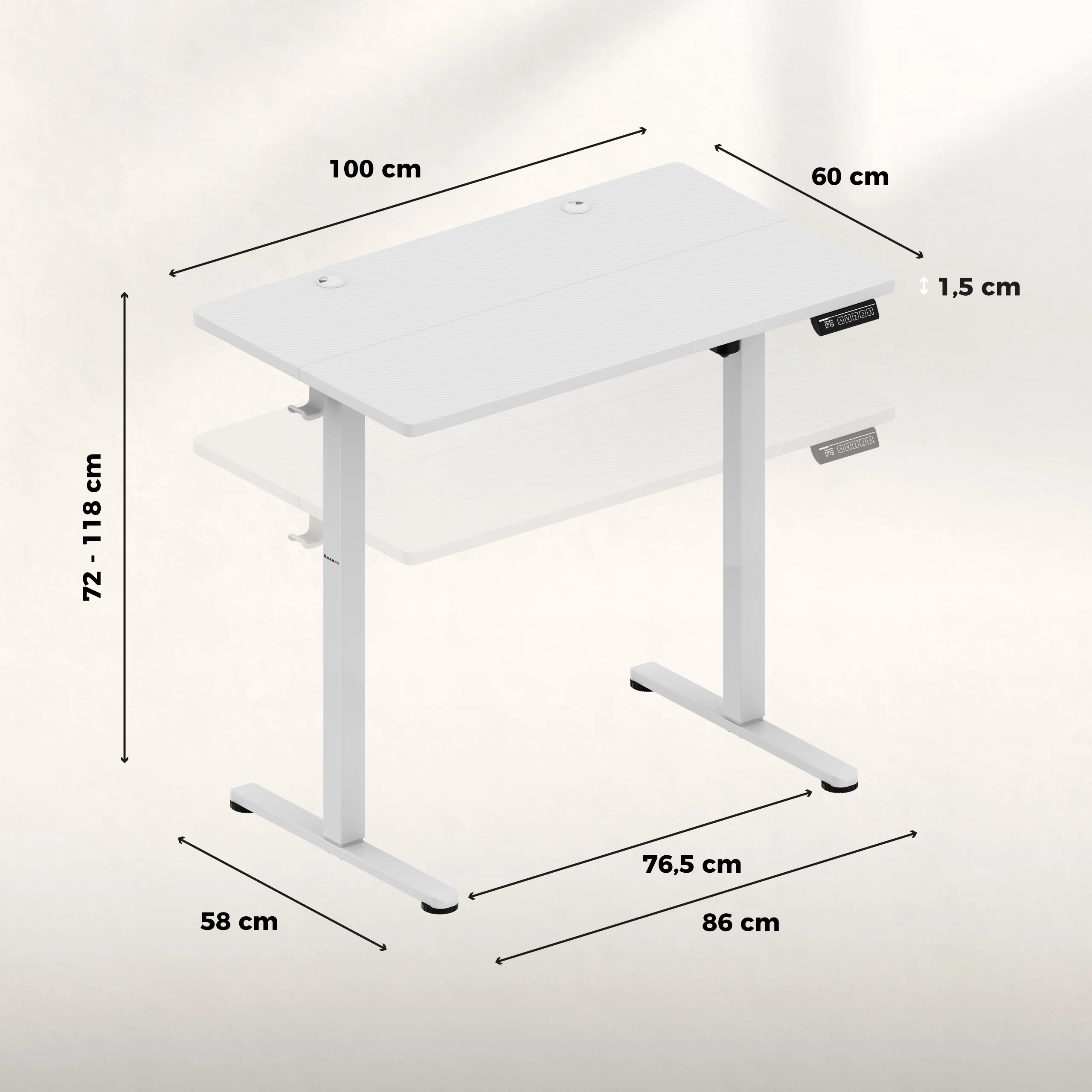 Regulowane biurko na kółkach elektryczne Huzaro Hero 7.8 White - Image 19
