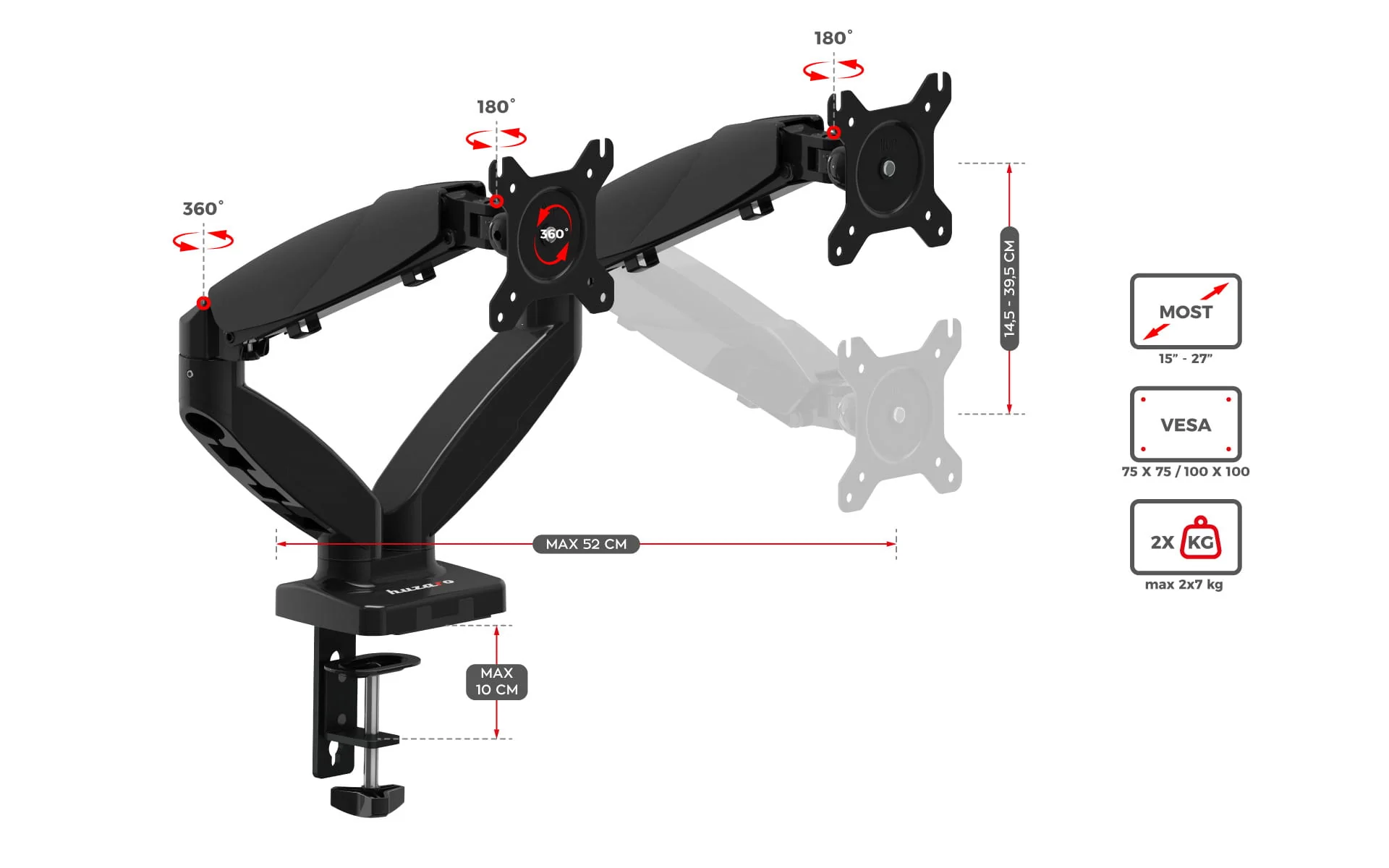 Uchwyt obrotowy Huzaro Motion 2.2 na dwa monitory - Image 17
